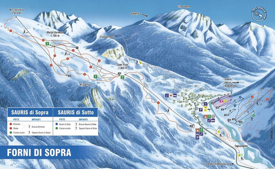 De twee skigebiedjes in Forni di Sopra