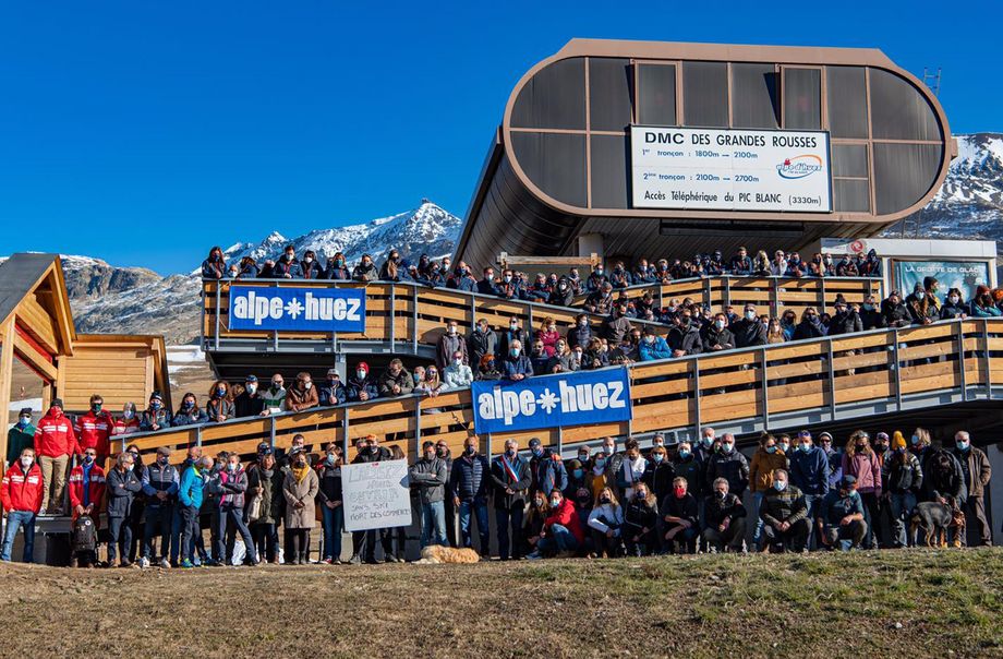 Demonstratie in Alpe d'Huez