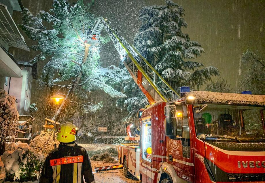 Een boom die dreigt om te vallen in Meran (Merano) Foto: FB Landesfeuerwehrverband Südtirol