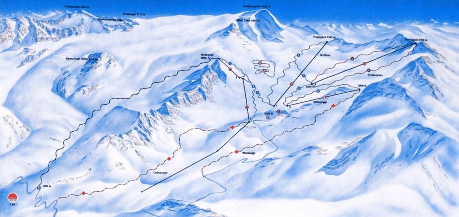Ein Pistenplan des Skigebiets aus 1990 (skimap.org)