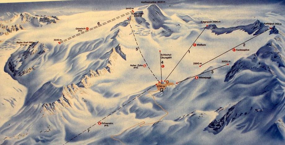 Ein Pistenplan des Skigebiets aus dem ADAC Skiatlas von 1985