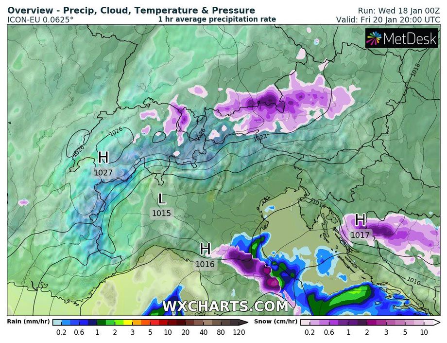 Vrijdag valt er in Zuid-Duitsland en Oostenrijk enige sneeuw