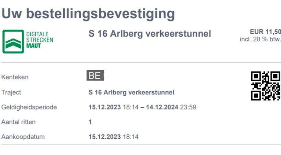 Mailbevestiging traject Arlbergtunnel