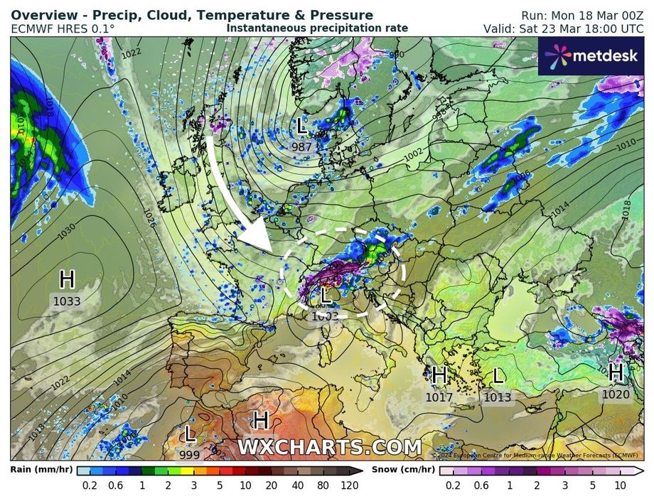 Am Samstag könnte es laut ECMWF bereits in weiten Teilen der Alpen schneien