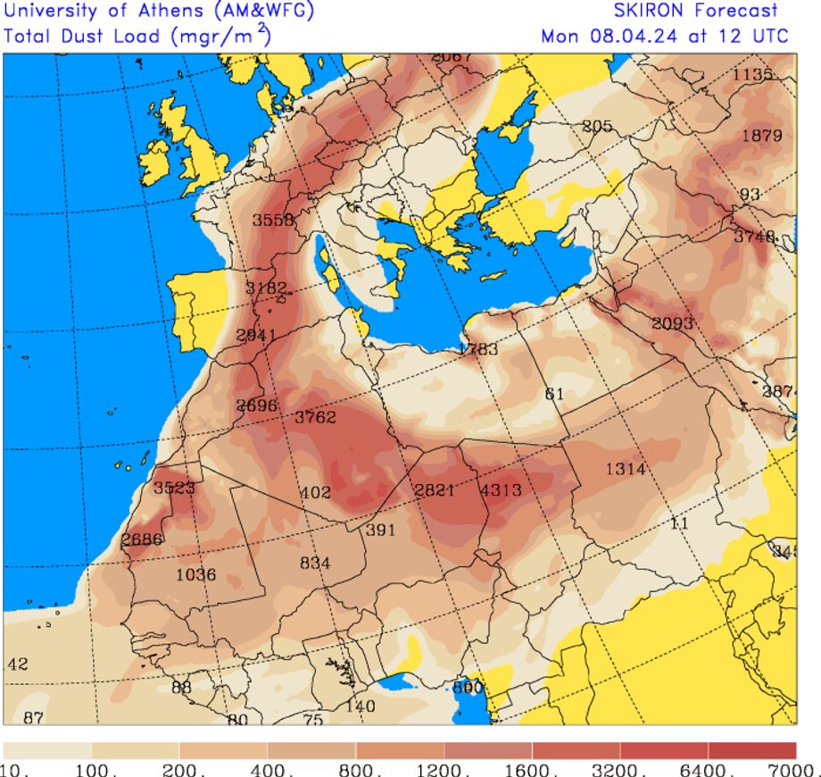 Zondag en maandag wordt er weer veel Saharastof berekend boven de Alpen