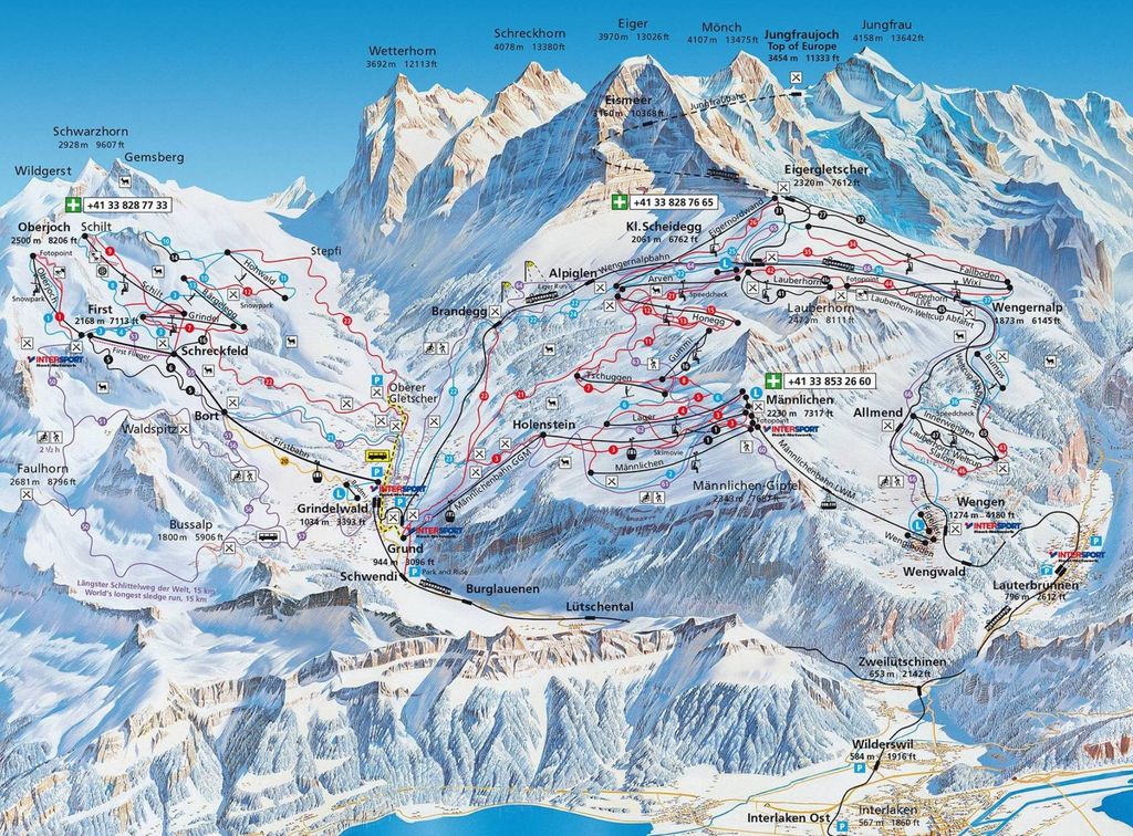 Pistekaart Jungfrau Region