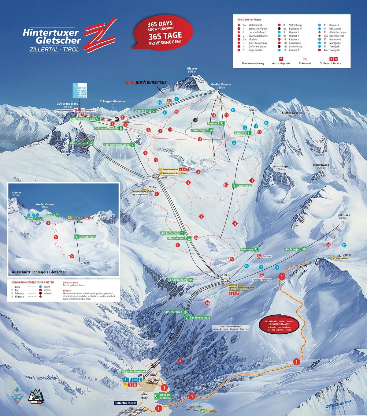 Hintertuxer Gletscher - skigebied met 60km piste in Oostenrijk