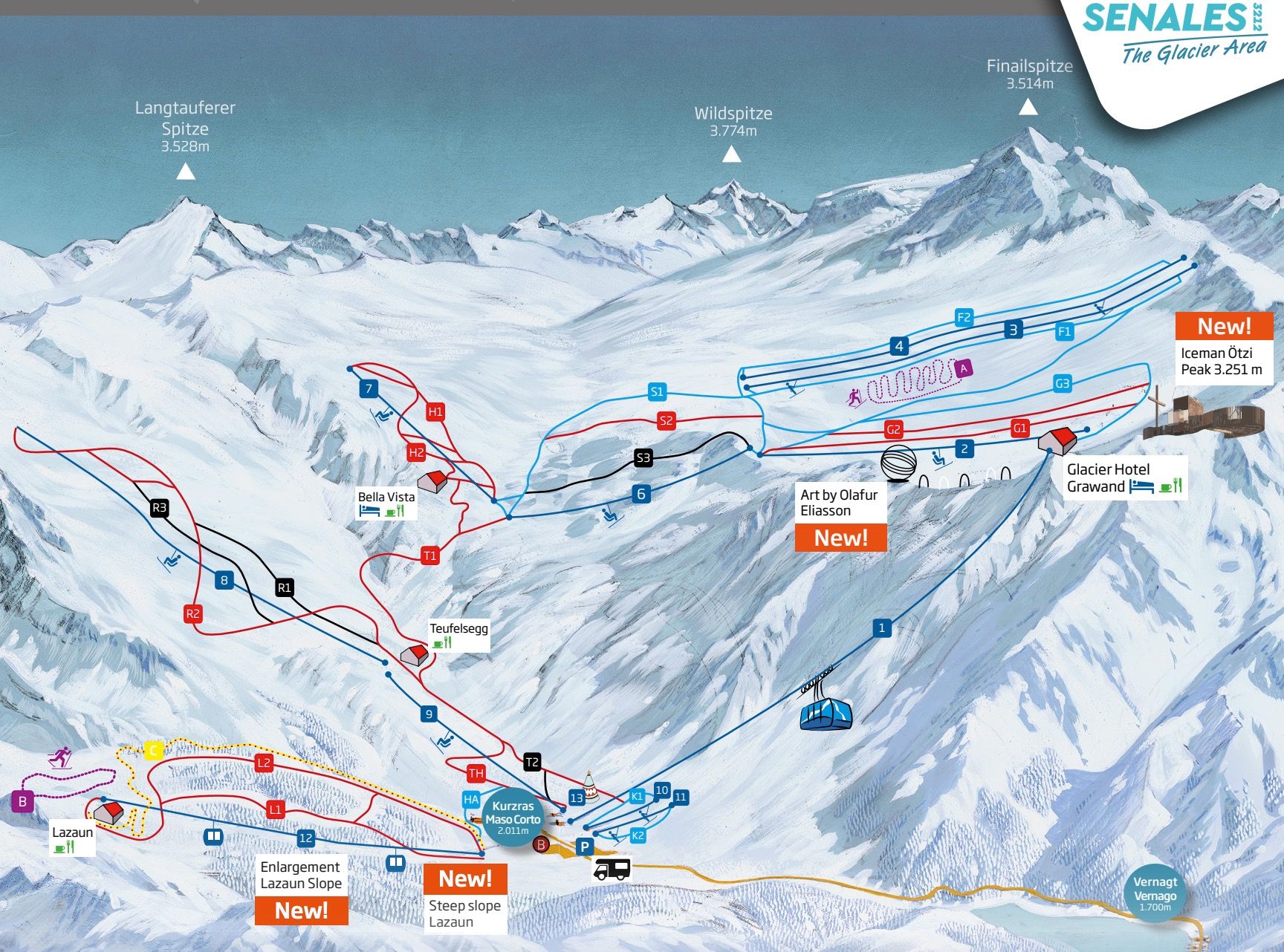 Pistekaart Kurzras Maso Corto Wintersport Dorp Met 42km Piste In Italie