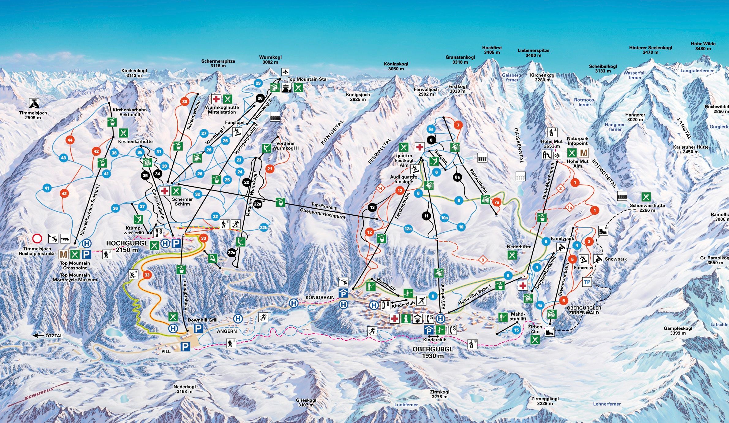 Pistekaart Obergurgl - Hochgurgl - Skigebied Met 107km Piste In Oostenrijk