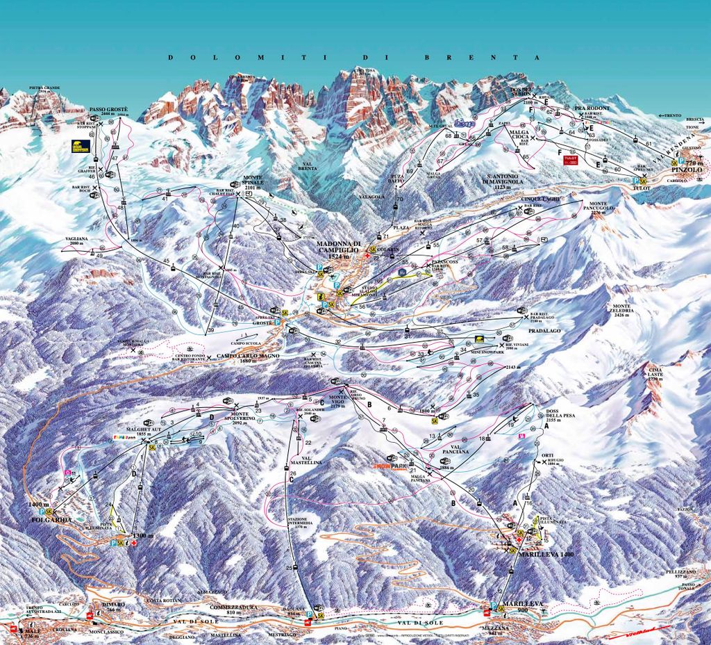 Pistekaart Skiarea Campiglio Dolomiti di Brenta