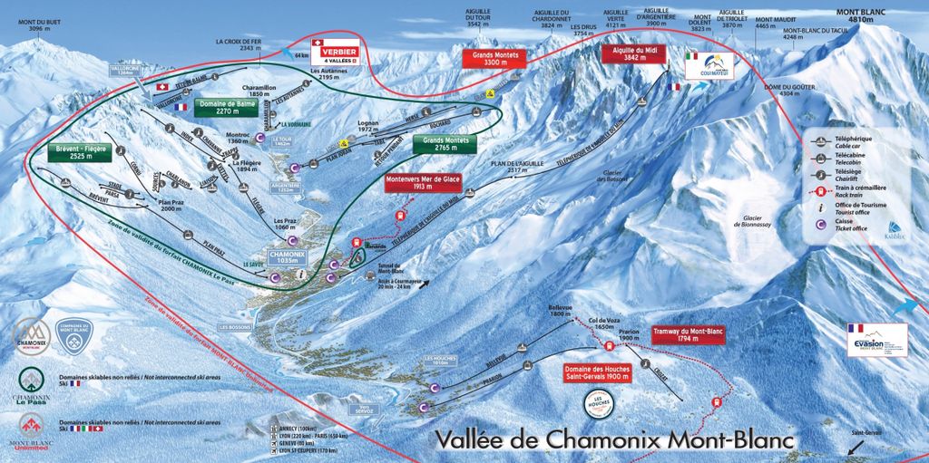 pistekaart Chamonix vallei