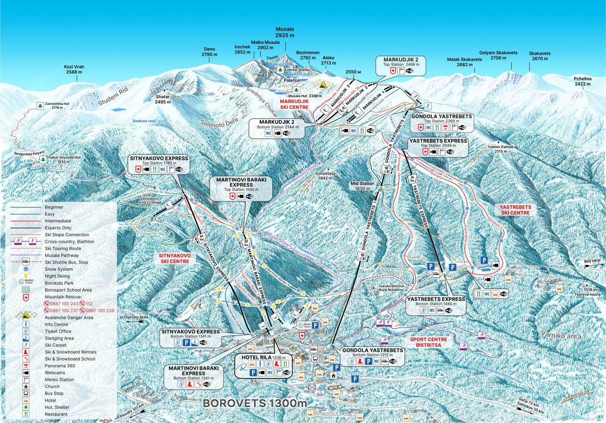 Borovets skigebied met 58km piste in Bulgarije
