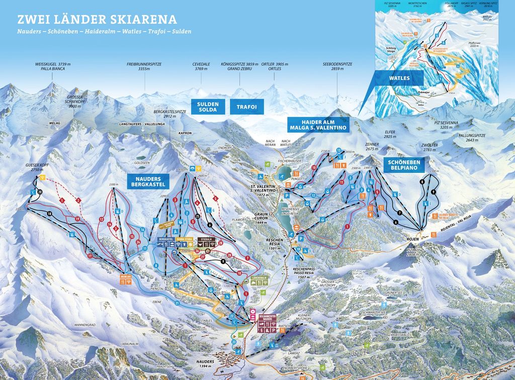 pistekaart Zwei Länder Skiarena
