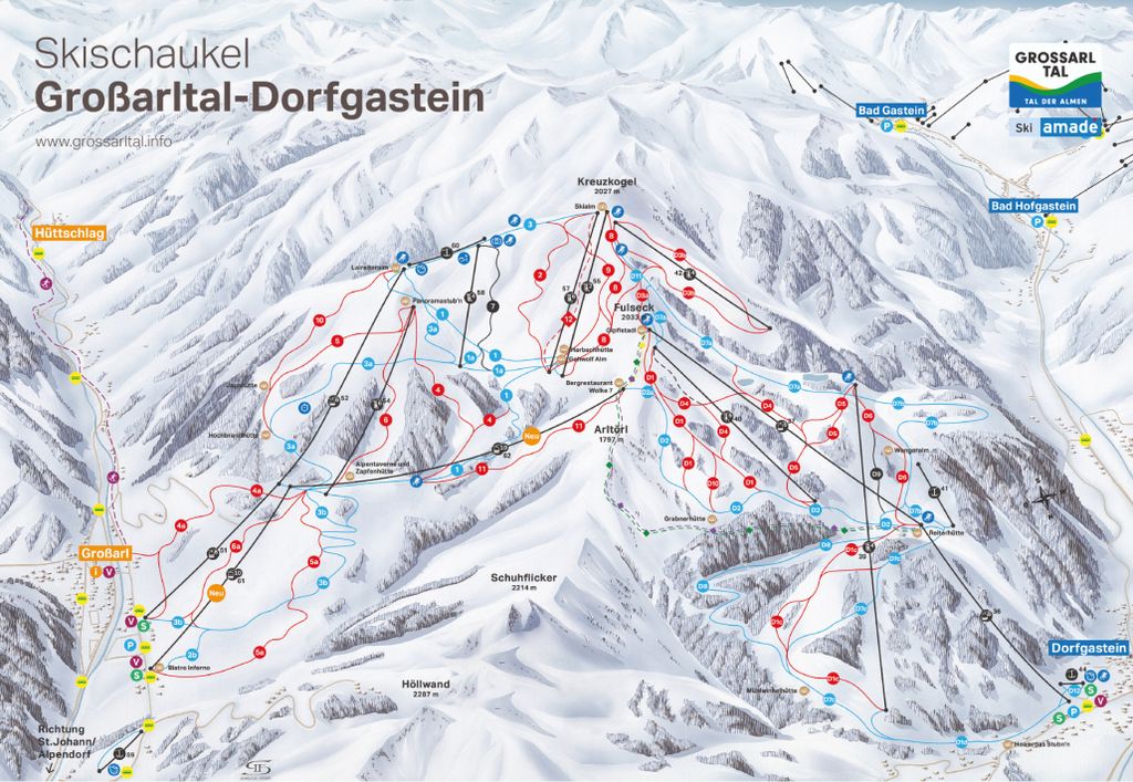Pistekaart Skischaukel Dorfgastein Großarltal