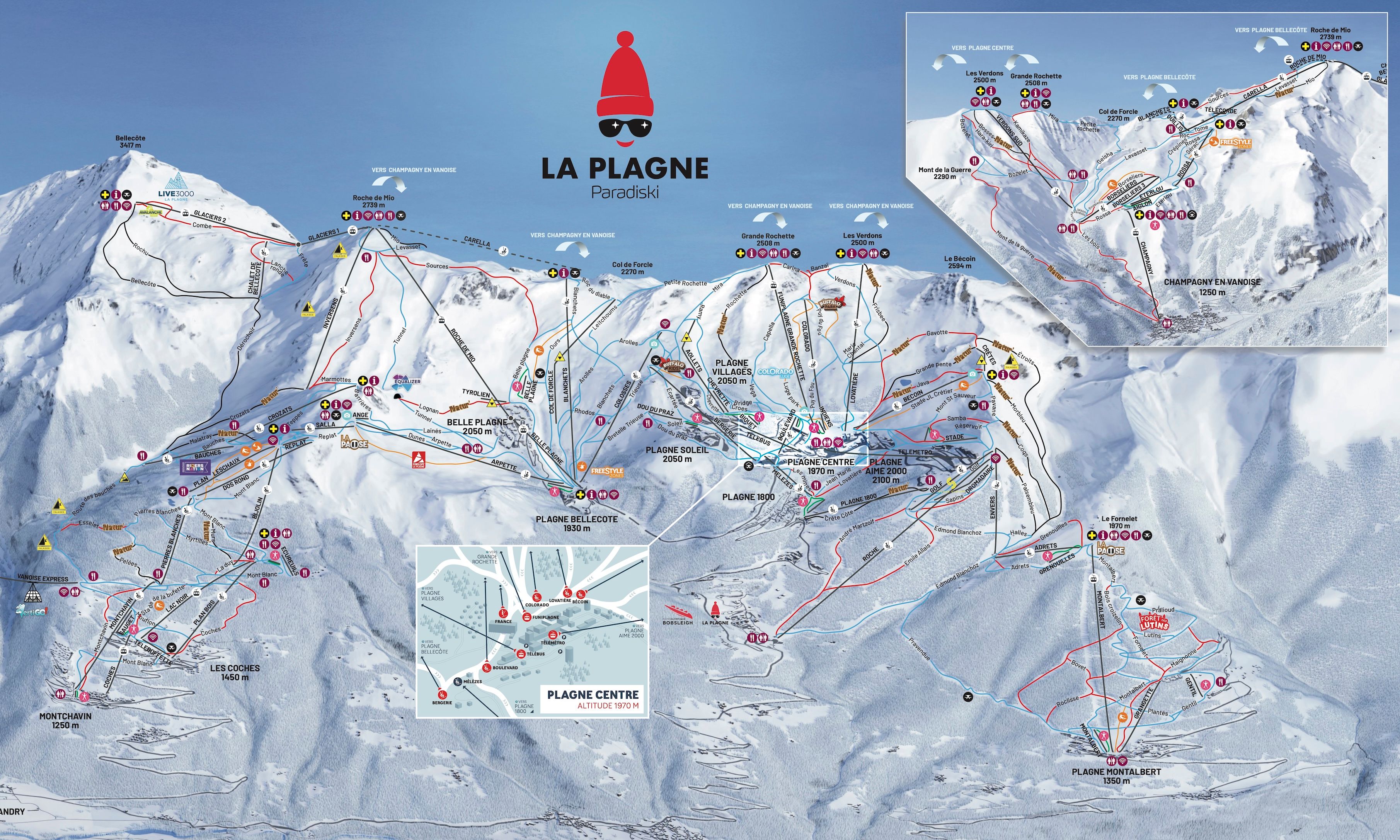 Pistekaart La Plagne Skigebied Met Km Piste In Frankrijk