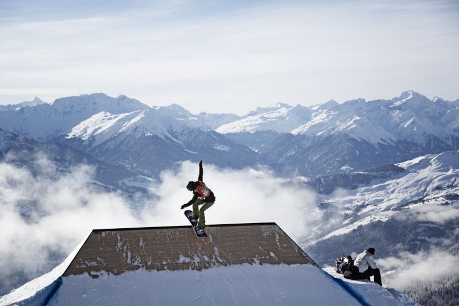 Sina Candria op de slopestyle contest in Laax (2015).