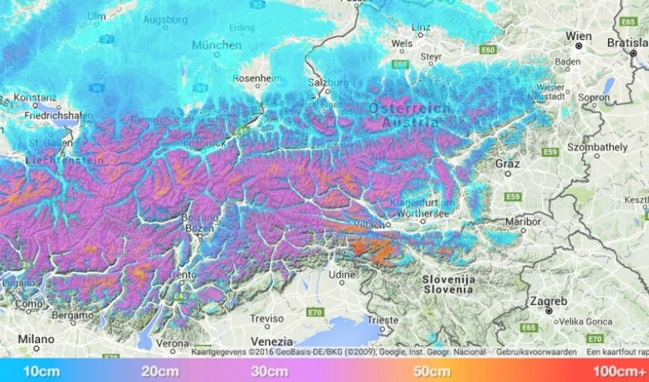 De sneeuwverwachting voor Oostenrijk (6 dg.) is nog niet heel overtuigend