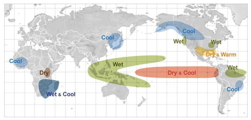 La Niña effect december t/m februari (Bron: NWS/NOAA