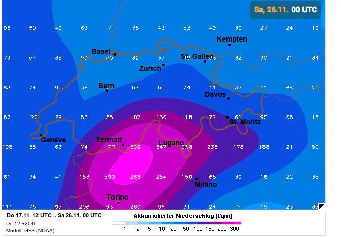 Neerslagprognose GFS-model t/m volgende week vrijdag (wetteronline.de)