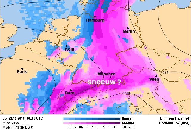 Sneeuw volgende week donderdag volgens ECMWF