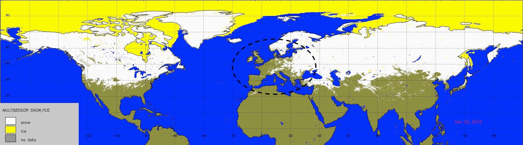 Europa als een groen eiland op het noordelijk halfrond (bron: NOAA)