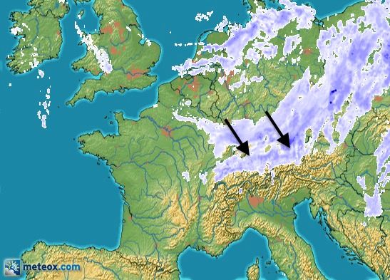 Vandaag een kleine nordstau: sneeuw in Oostenrijk (bron: meteox)