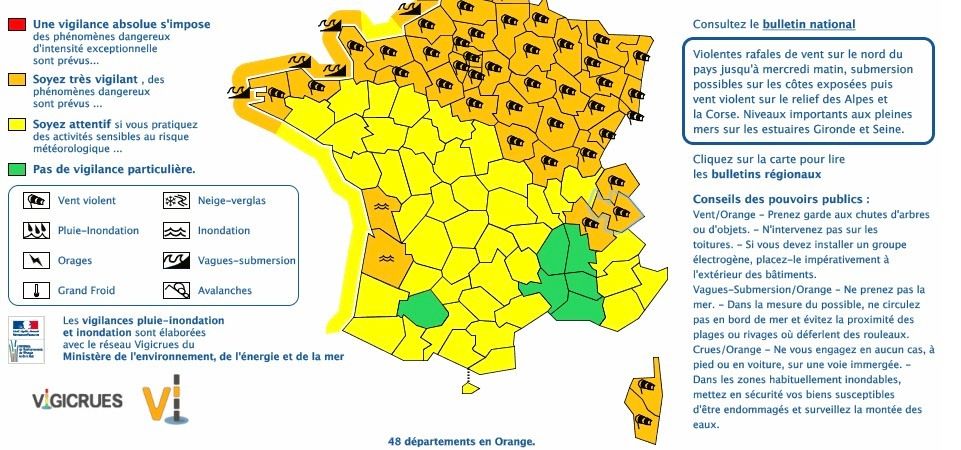 In veel Franse departementen geldt het Oranje weeralarm