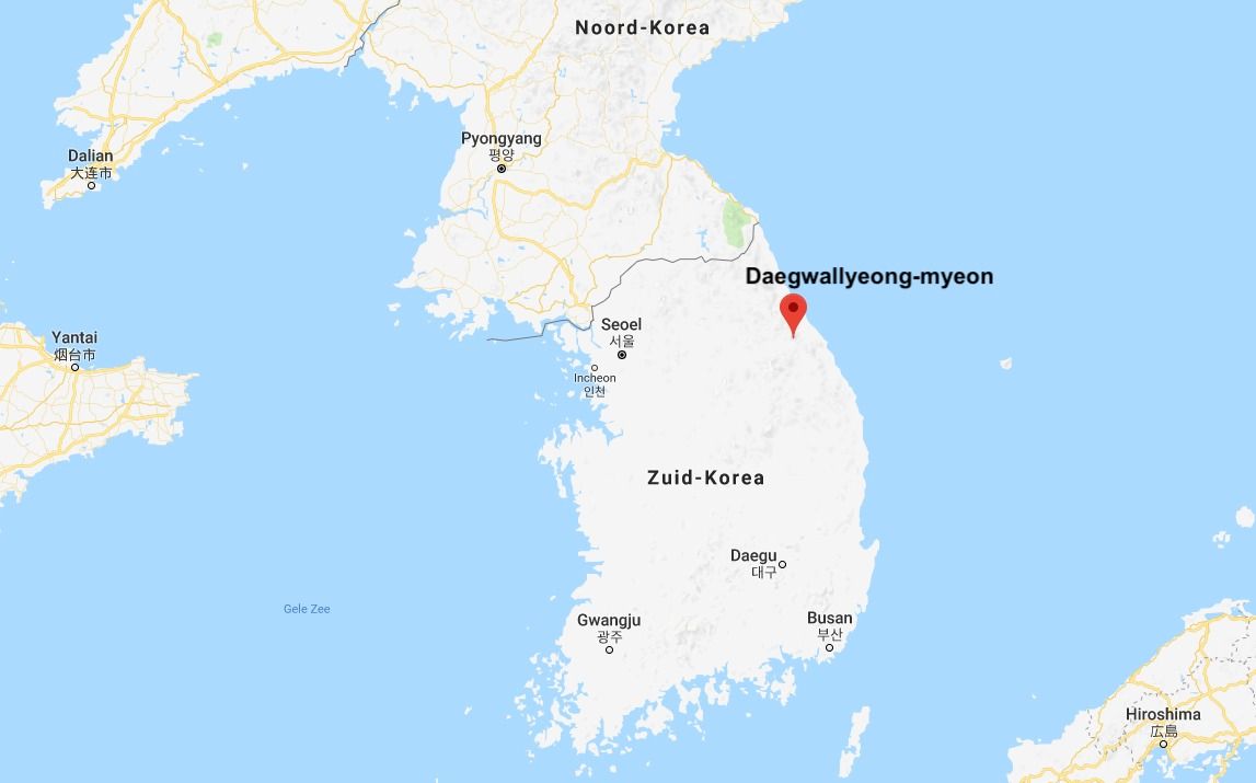 De ligging van Daegwallyeong-myeon, het centrum van de Spelen