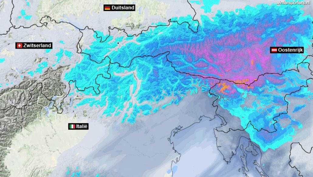 Het zwaartepunt van de sneeuwval ligt morgen in het (zuid)oosten van Oostenrijk