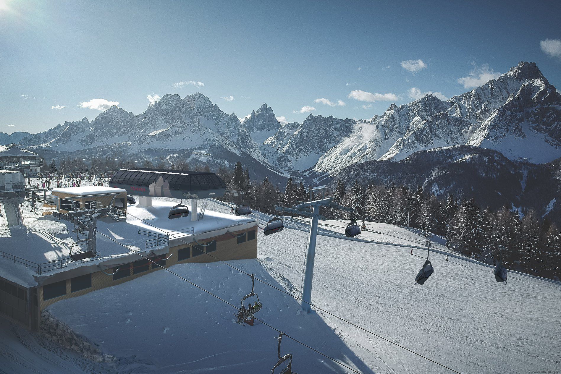 De nieuwe 'Middelstation' stoeltjeslift in Drei Zinnen (FB 3 Zinnen Dolomites Ski Resort)