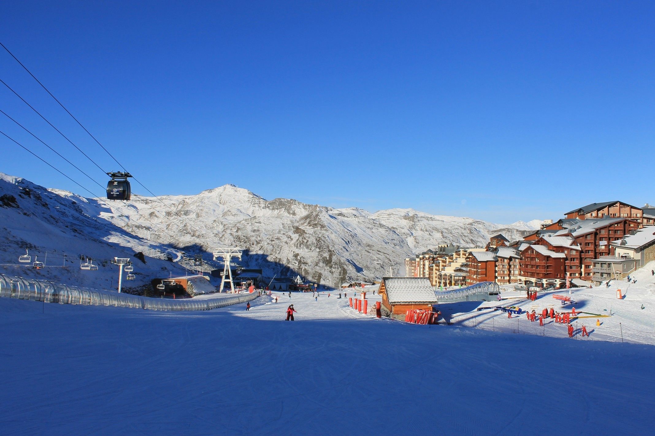 Het centrale punt van het skigebied bij Val Thorens zelf was in de ochtend nog erg rustig