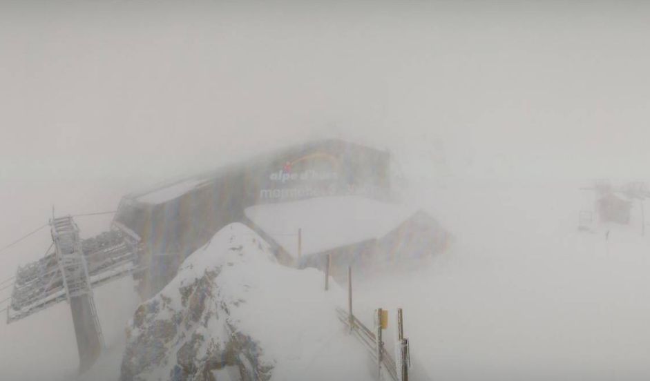 Barre omstandigheden boven in het gebied van Alpe d'Huez