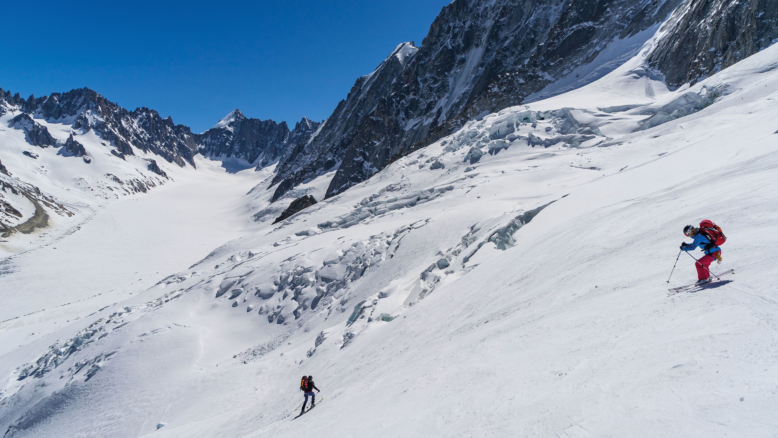 Off-piste afdaling Grand Montets richting de Argentiere gletsjer