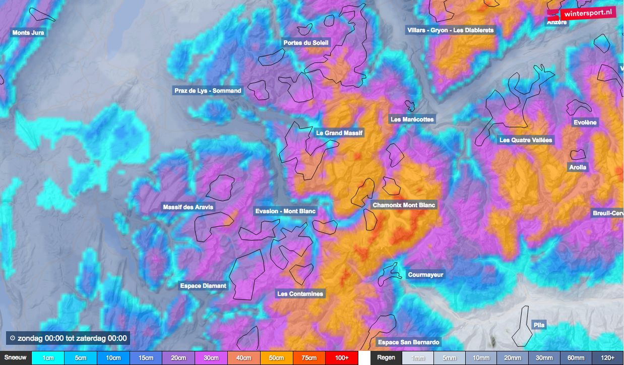 Verwachte sneeuwval in de noordelijke Franse Alpen