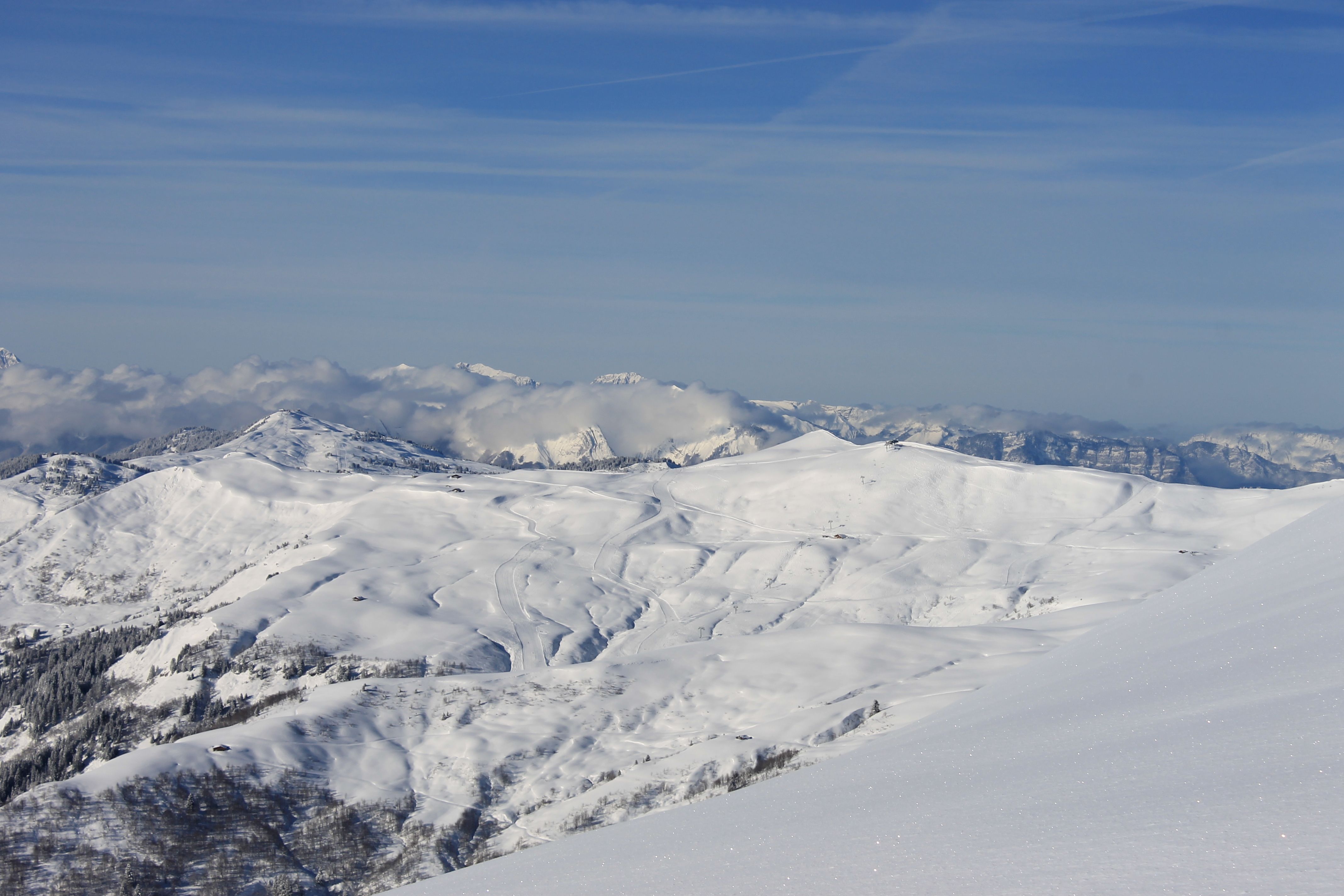 Uitzicht op het skigebied Espace Diamant