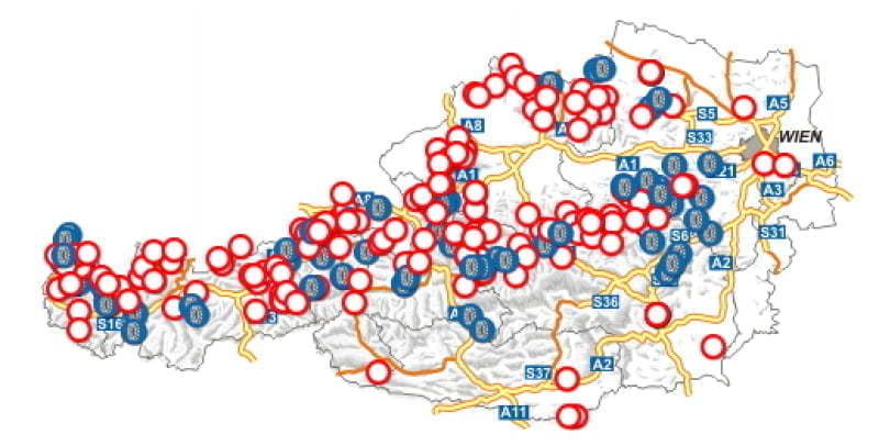 De Oostenrijkse wegsituatie op 10 januari