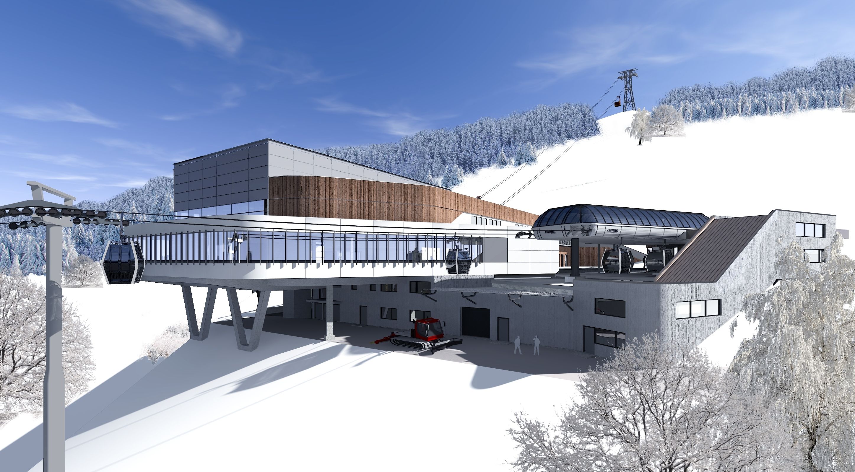 Zo gaat het nieuwe complex met het bergstation van de Maiskogelbahn en het dalstation van de 3S-gondel eruitzien (kitzsteinhorn.at)