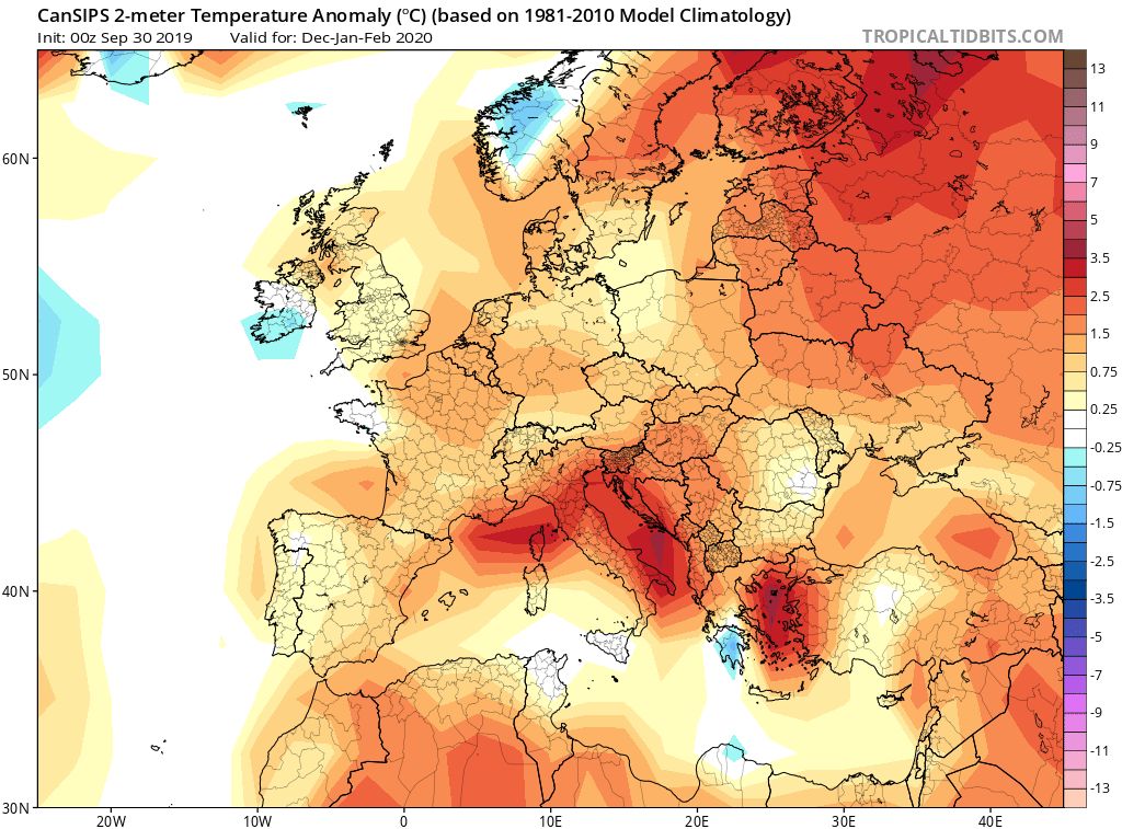 Het te zachte weer is in Italië meer uitgesproken dan in Oostenrijk