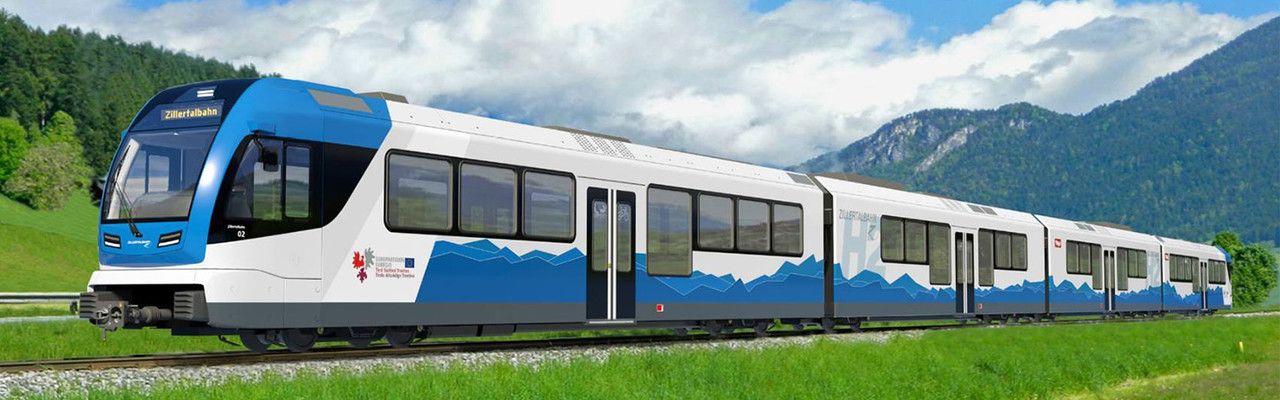 De nieuwe waterstoftrein die eind 2022 gaat rijden (afbeelding: zillertalbahn.at)