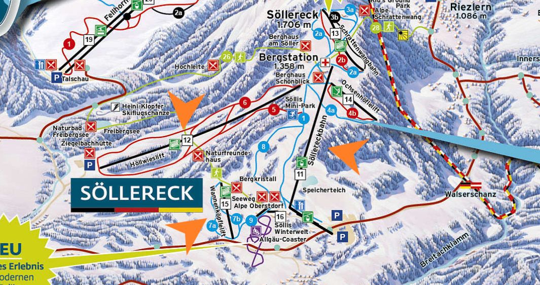 De update van de pistekaart met de drie stoeltjesliften en de nieuwe Söllereckbahn