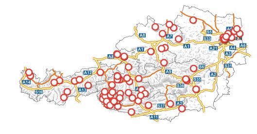 Vooral in het zuiden van Oostenrijk zijn veel wegen afgesloten (bron: ÖAMTC)