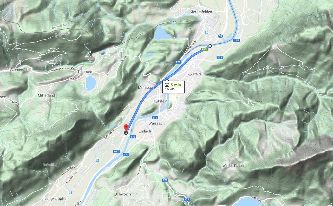 Het tolvrije traject Kiefersfelden - Kufstein-Süd