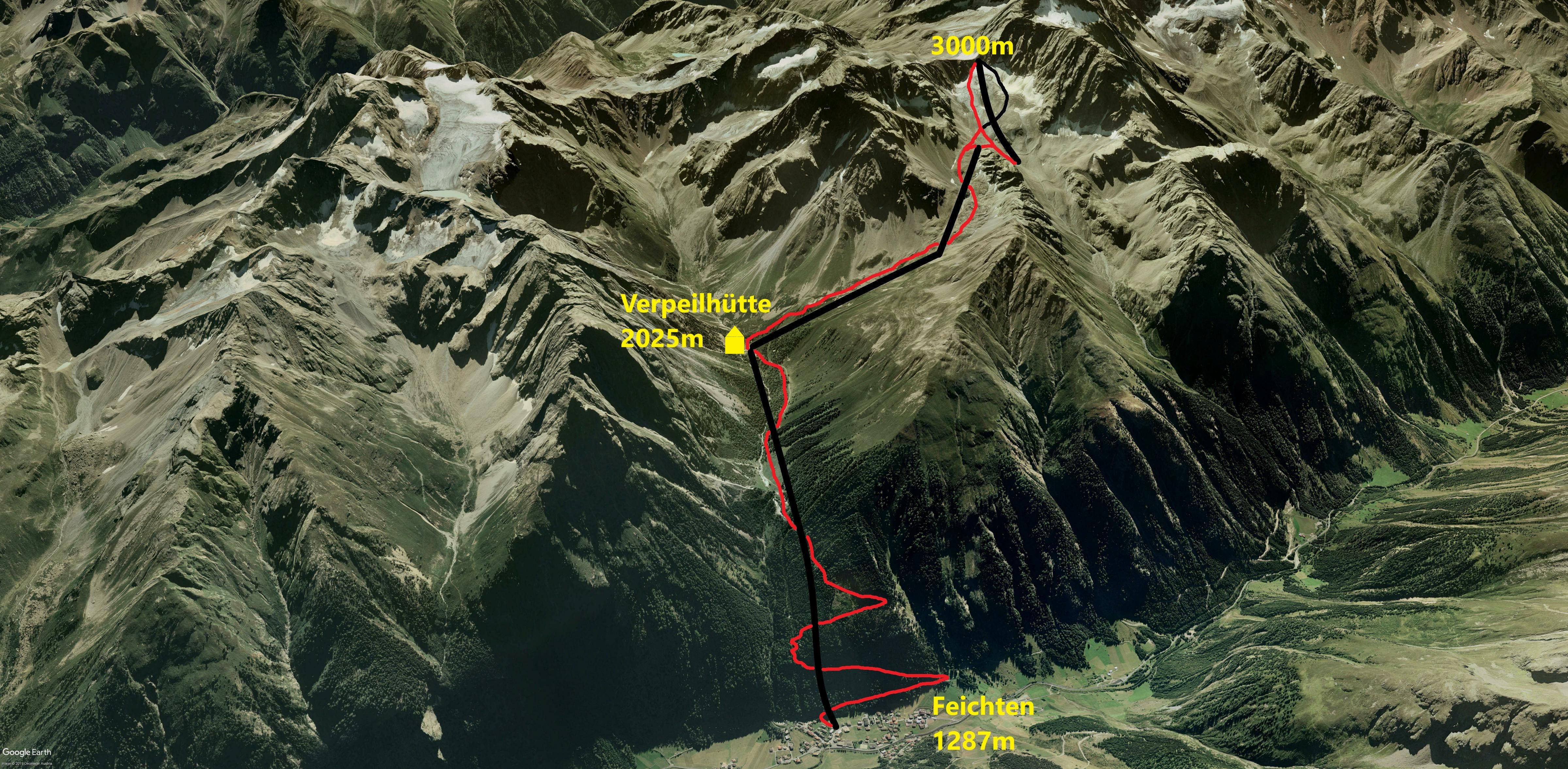 Een globaal overzicht van de skigebiedsideeën bij de Verpeilhütte