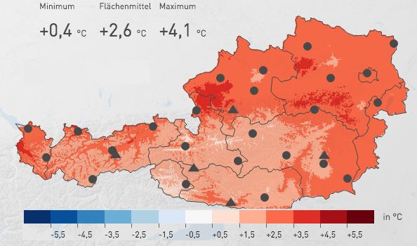Temperatuurafwijking Oostenrijk (december). Bron: ZAMG