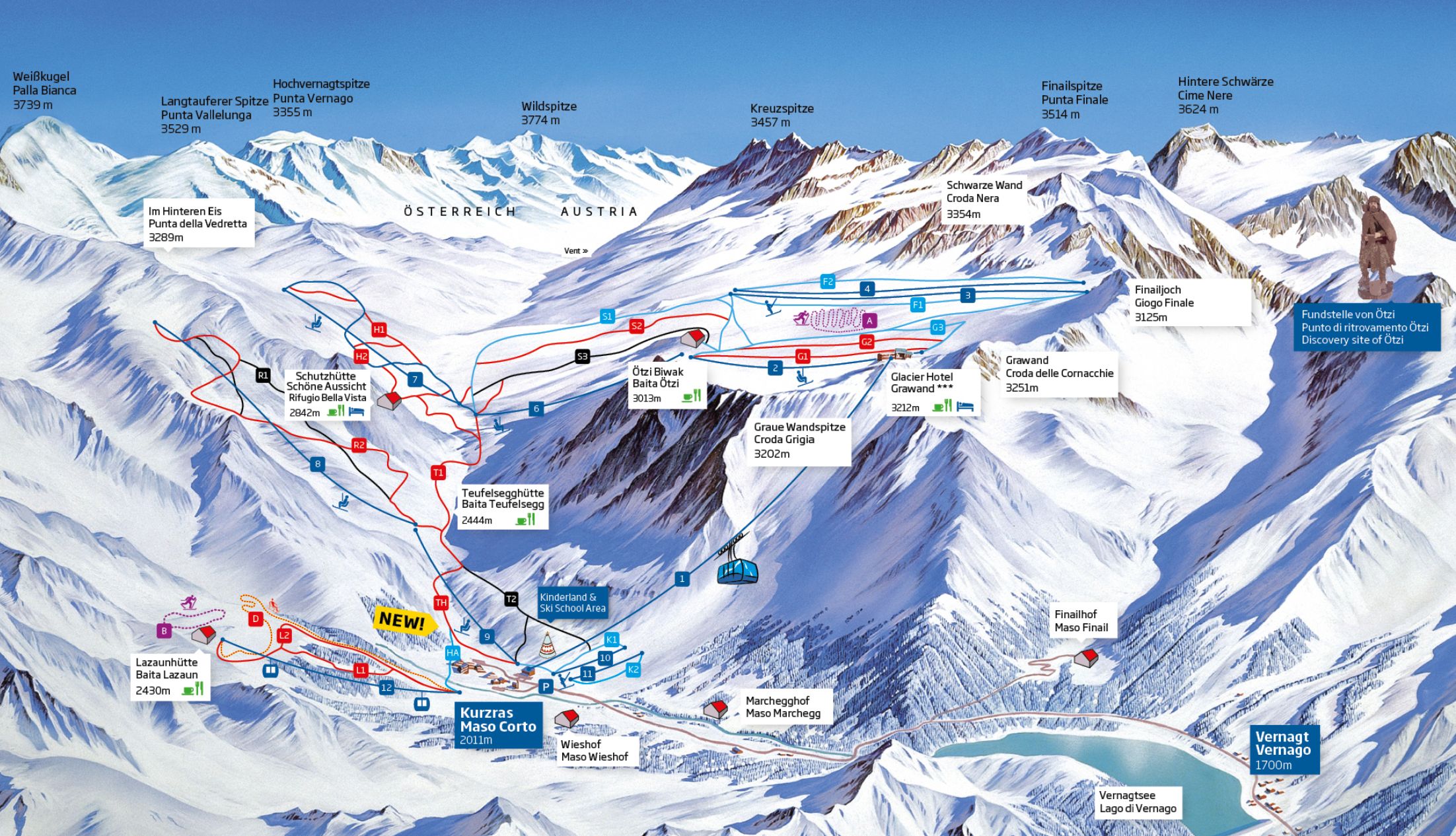 Het skigebied van de Schnalstaler Gletscher