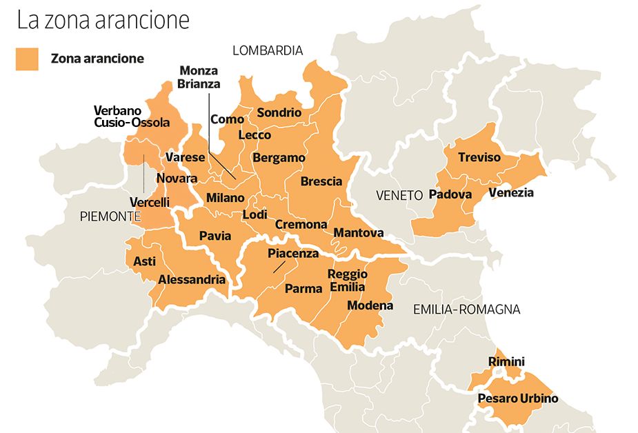 De gebieden in Italië die afgesloten zijn tot zeker 3 april