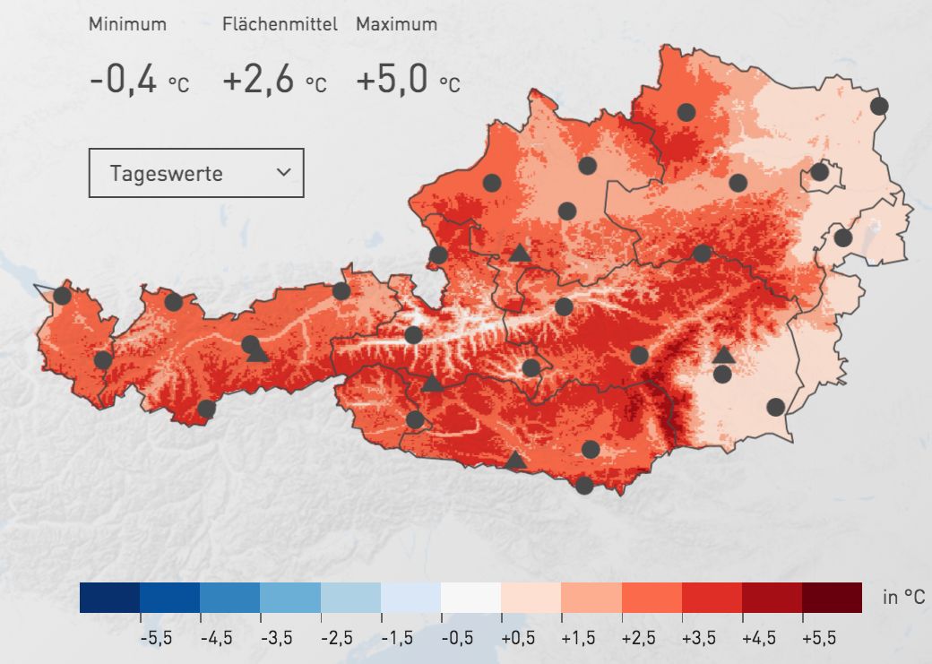 Temperatuurafwijking van januari in Oostenrijk: het Salzburgerland was minder zacht